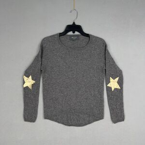Wyse London Sweater Womens Small Gray Gold Star Elbow Patch Preppy 100% Cashmere